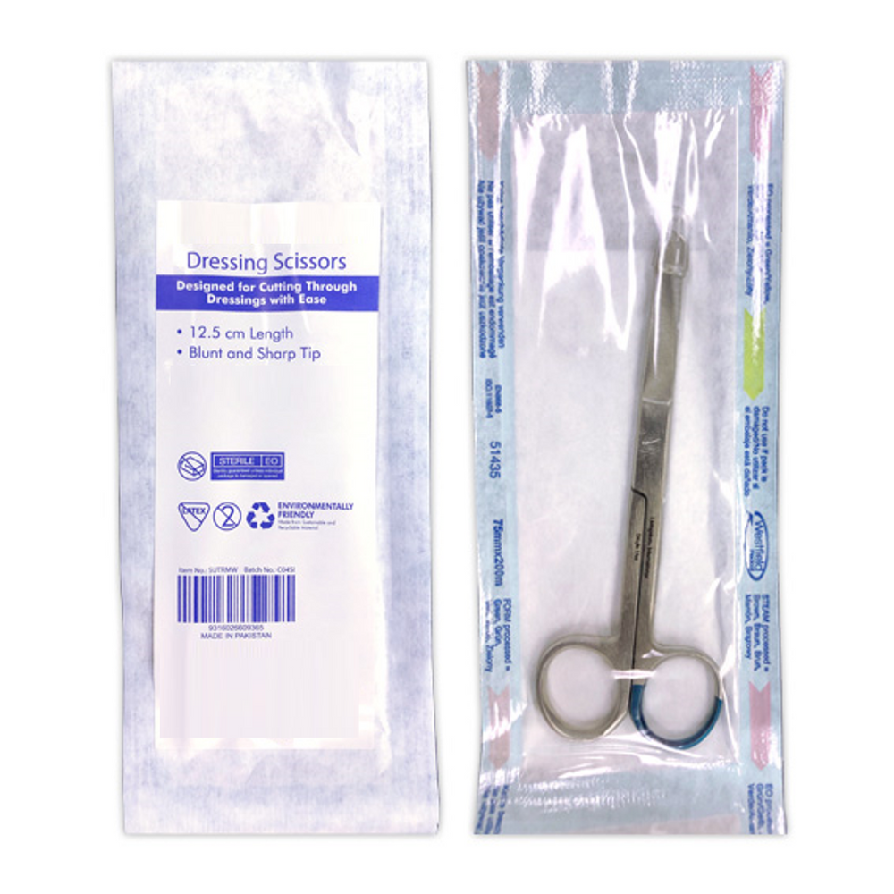 Dressing Surgical Scissors Sterile 12.5cm Sharp/Blunt Straight Stainless Steel Peel