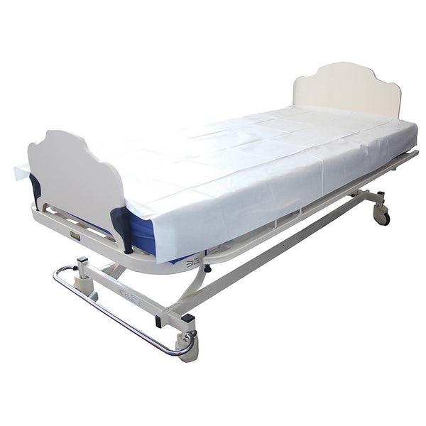 Disposable Waterproof Flat Sheet, Absorbent Top Layer with Waterproof Bottom Layer 200cm x 156cm White, Box of 50 (DFSWP200156-60)