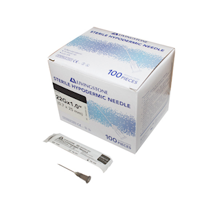 Livingstone Sterile Hypodermic Needles 22G x 1 Inch (2.5cm), 100pcs/ Box (DN22GX1.0LV)