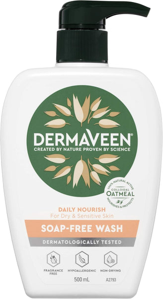 DermaVeen Daily Nourish Soap-Free Wash for Dry & Sensitive Skin 500mL