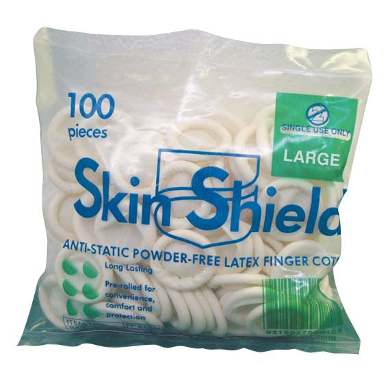 Skin Shield Latex Finger Cots Powder Free Antistatic Large 100