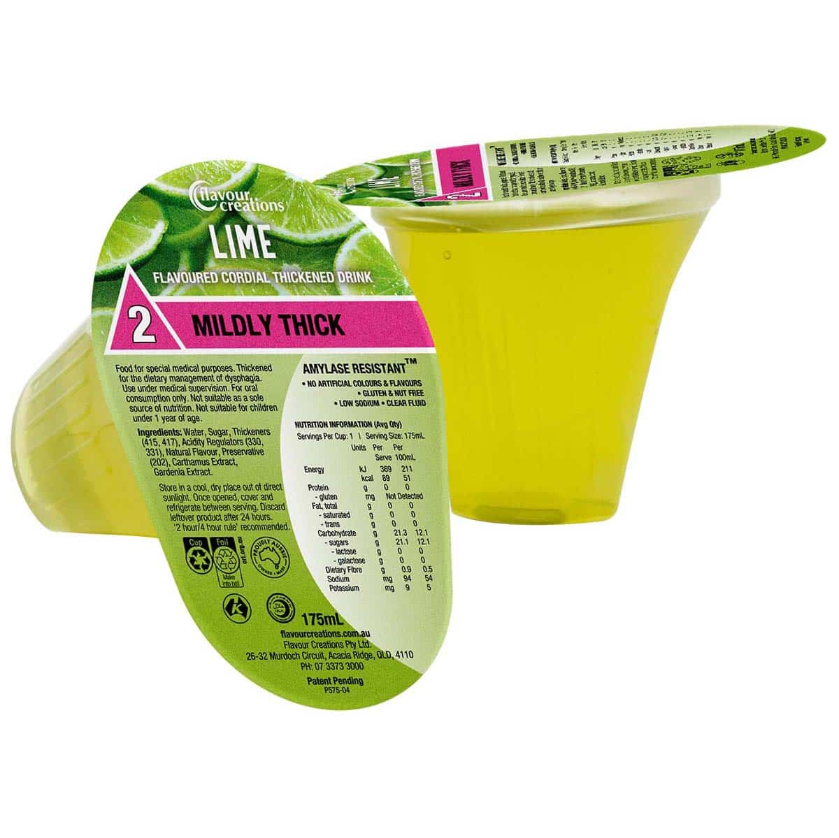 Flavour Creations Lime Cordial Drink, 175mL Dysphagia Cup RTD - All Type