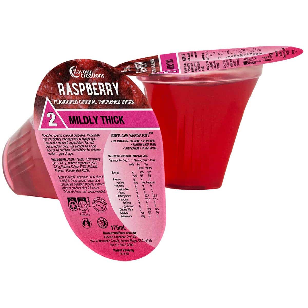 Flavour Creations Raspberry Flavoured Thickened Cordial Drink 175mL - All Type