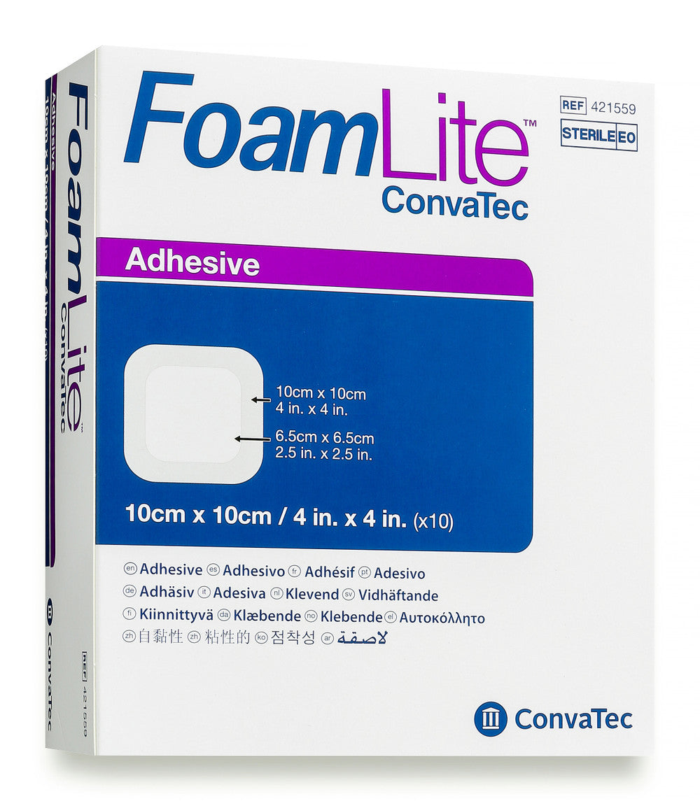 ConvaTec Foam Lite Adhesive 10cm x 10cm 421599 All Packaging