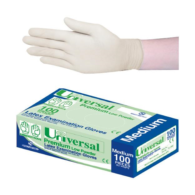 Universal Biodegradable Latex Examination Gloves AS/NZ Low Powder Medium Cream