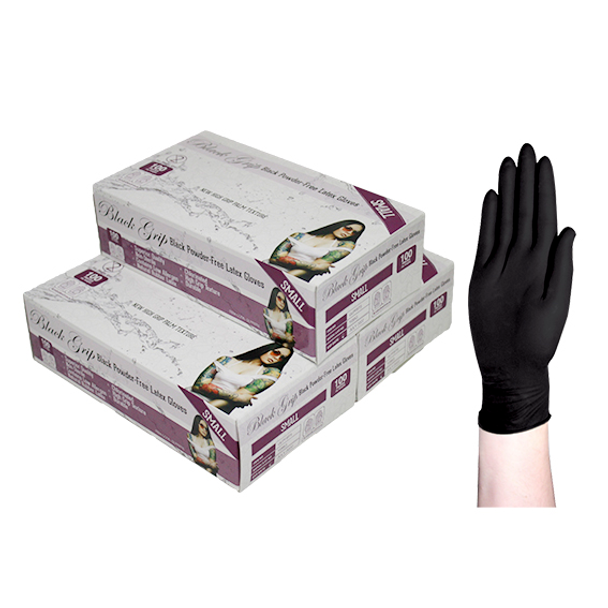 Black Grip Thick Heavy Duty Biodegradable Latex Gloves Powder Free