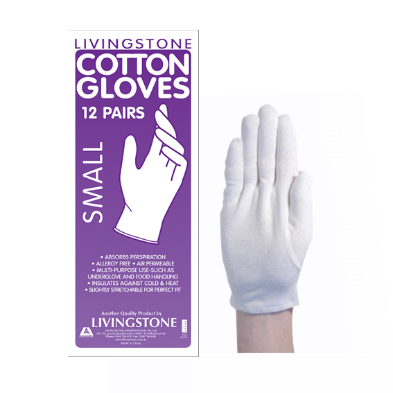 Cotton Gloves Small White 12 Pairs per Bag