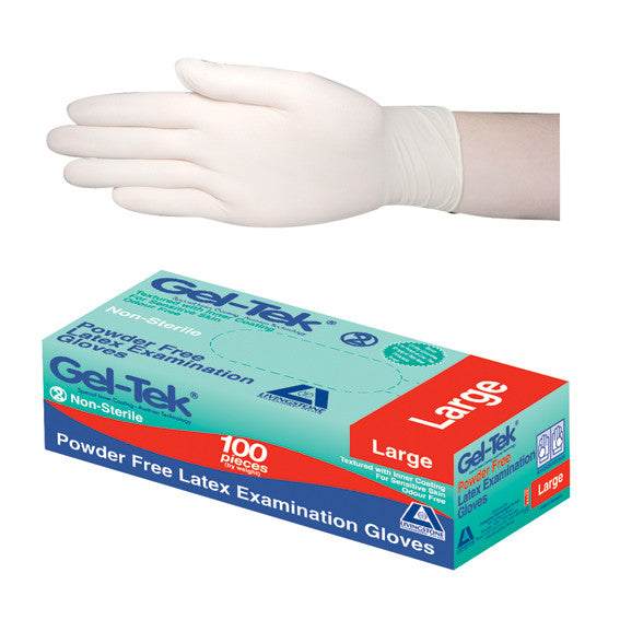 Gel Tek Latex Examination Gloves Powder Free Polymer Coated High