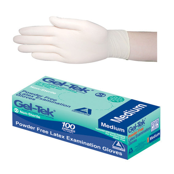 Gel Tek Latex Examination Gloves Powder Free Polymer Coated High