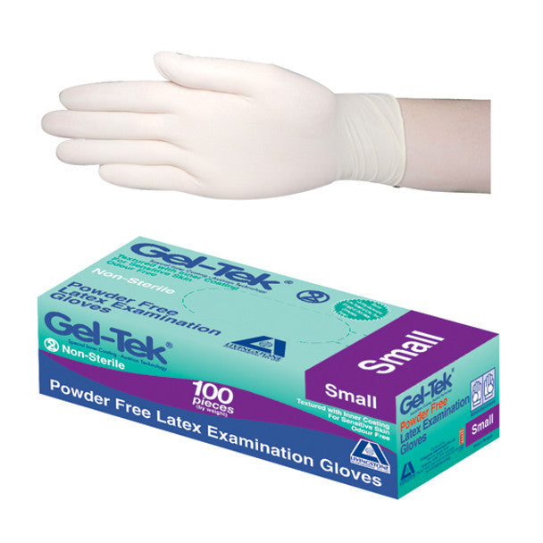 Gel Tek Latex Examination Gloves Powder Free Polymer Coated Textured