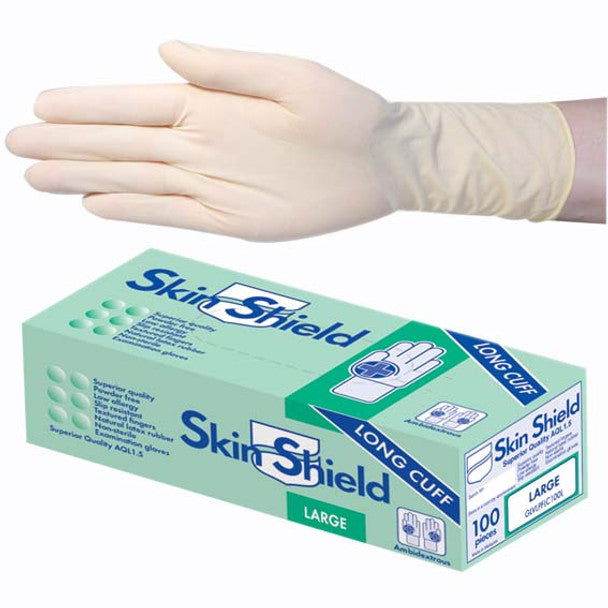 Skin Shield Biodegradable Latex Examination Gloves AS NZ Standard Powder