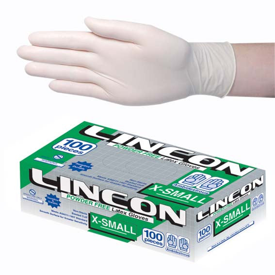 Lincon Biodegradable Latex Examination Gloves AS/NZ Powder Free Extra Small