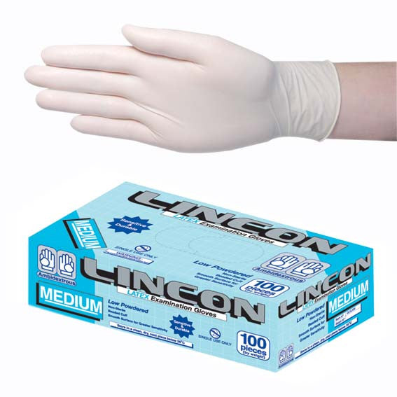 Lincon Biodegradable Latex Examination Gloves AS/NZ Low Powder Medium Cream