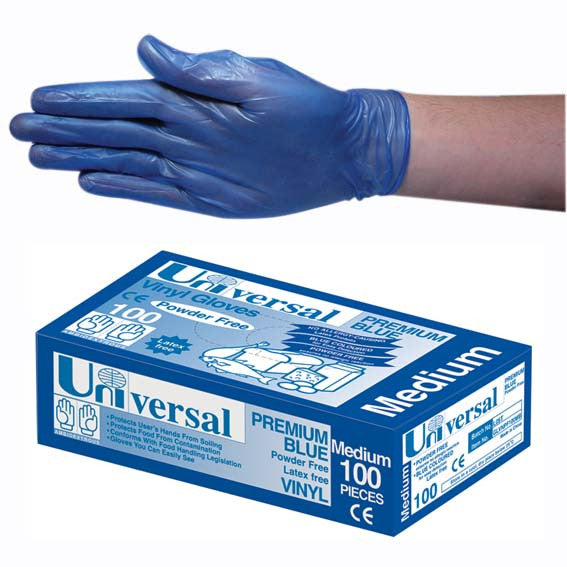 Universal Vinyl Gloves Recyclable 5.0g Powder Free Medium Blue HACCP