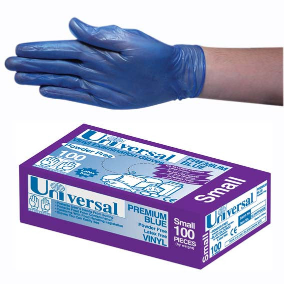 Universal Vinyl Gloves Recyclable 4.5g Powder Free Small Blue HACCP