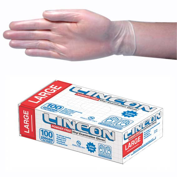 Lincon Vinyl Gloves Recyclable 5.5g Powder Free Large Clear HACCP