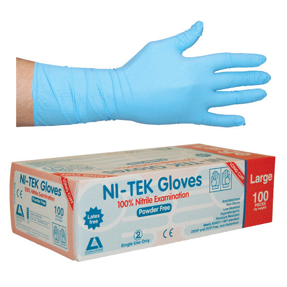 Ni Tek Nitrile Gloves Long Cuff 300mm AS/NZ Powder Free