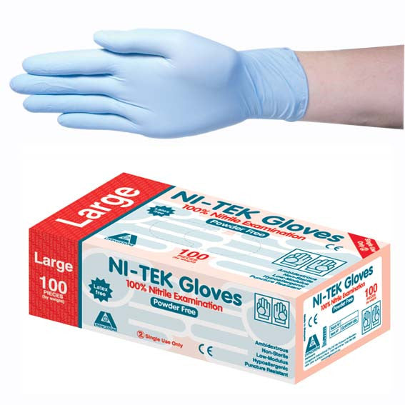 Ni Tek Nitrile Gloves AS/NZ Malaysian Powder Free Large Blue