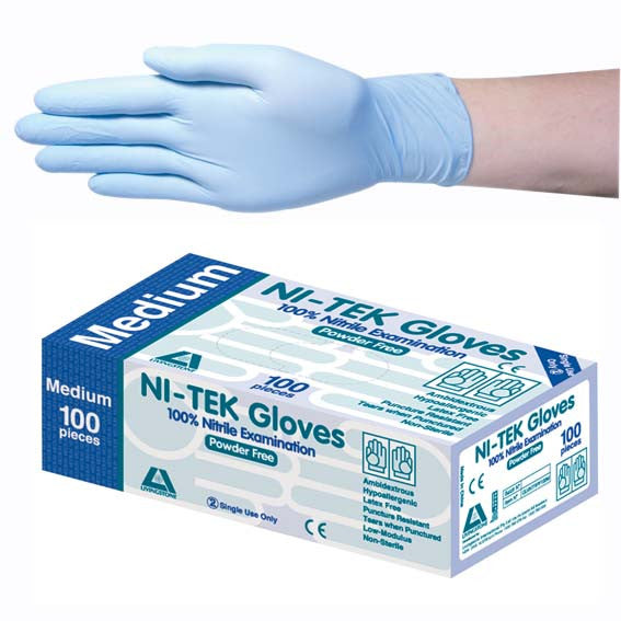 Ni Tek Nitrile Gloves AS/NZ Malaysian Powder Free Medium Blue