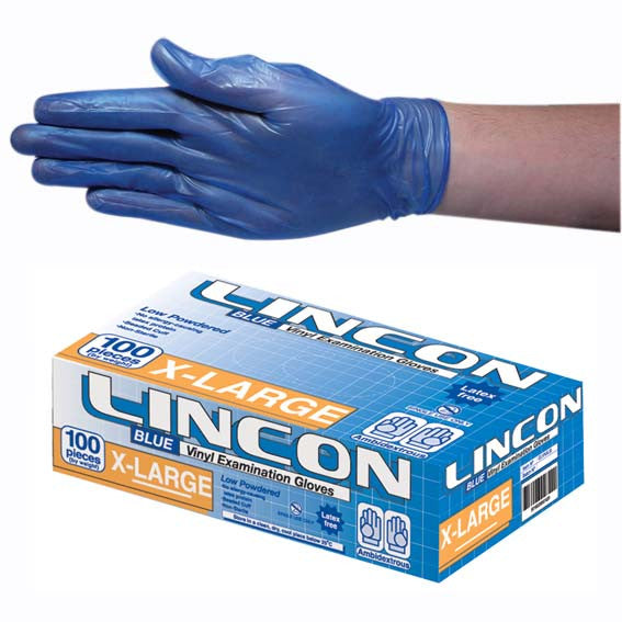 Lincon Vinyl Gloves Recyclable 6.0g Low Powder Extra Large Blue