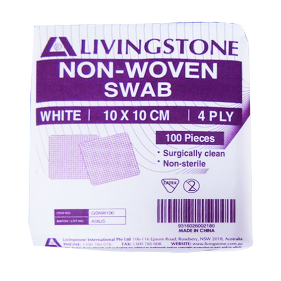 Non Woven Swabs Superior Absorbency White 4 Ply 10 x