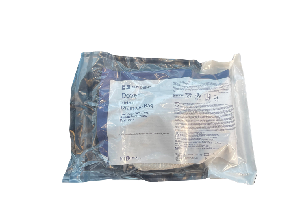 Covidien Dover Drain Bag Anti Reflux 2 Way Luer Lock Sampling Port 2000mL Sterile (6308LL)