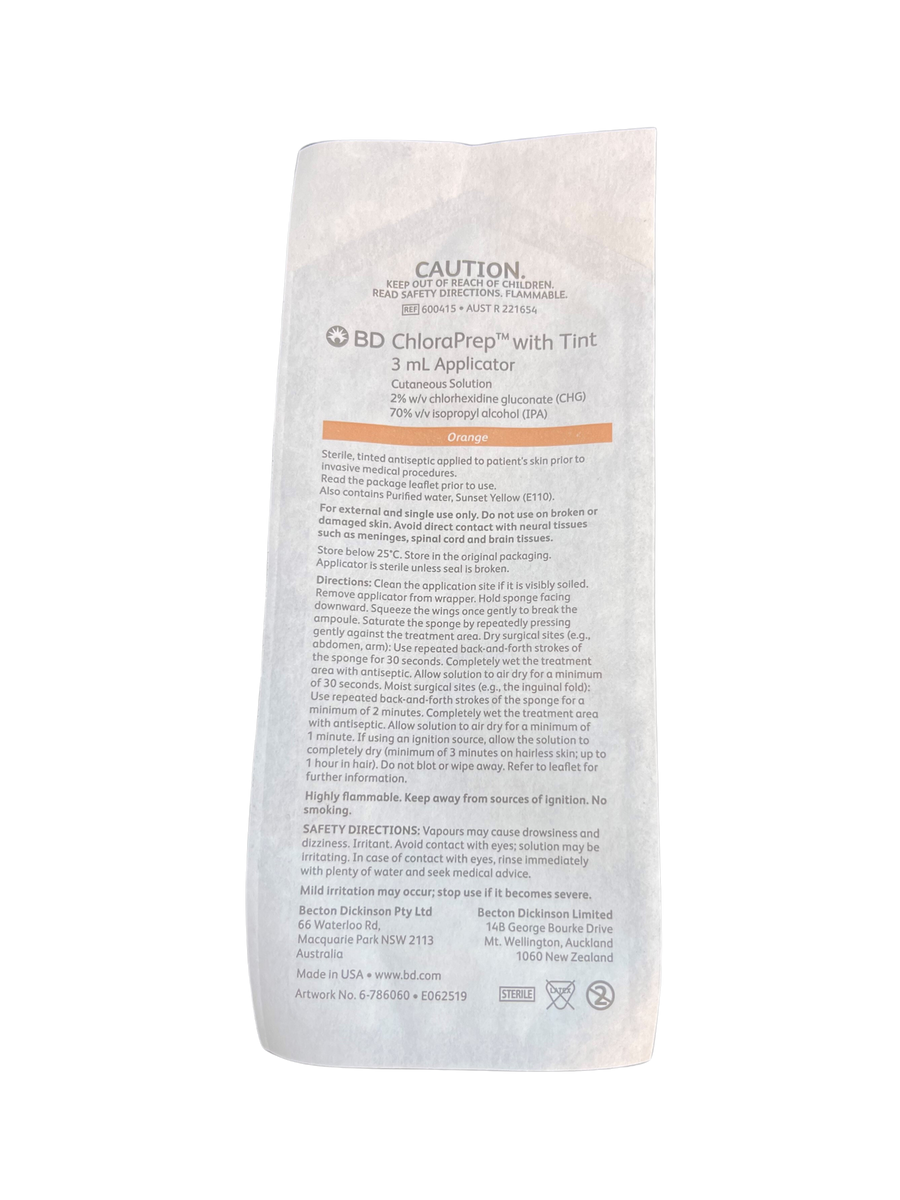 BD ChloraPrep with Tint 3mL Applicator AU 600415