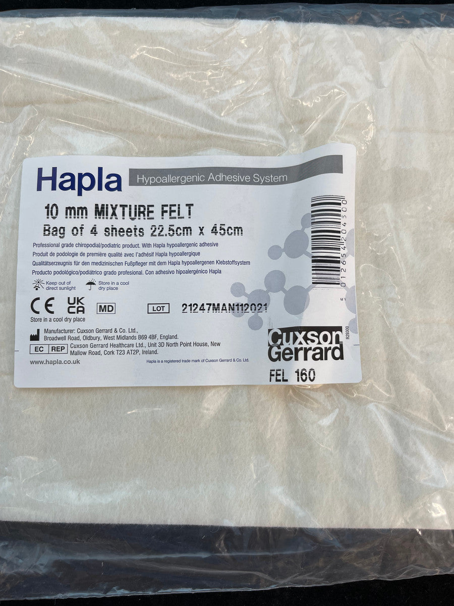 Hapla Podiatry Felt Padding 10mm 22.5 cm x 45 cm