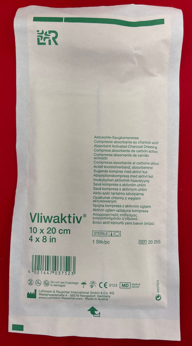 Vliwaktiv Charcoal Dressing 10Cmx20Cm Sterile Each