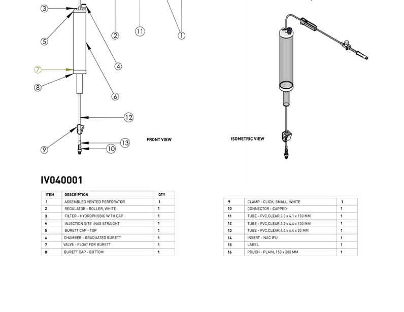 MDevices Burette 150mL , Sterile - IV040001, IV040002