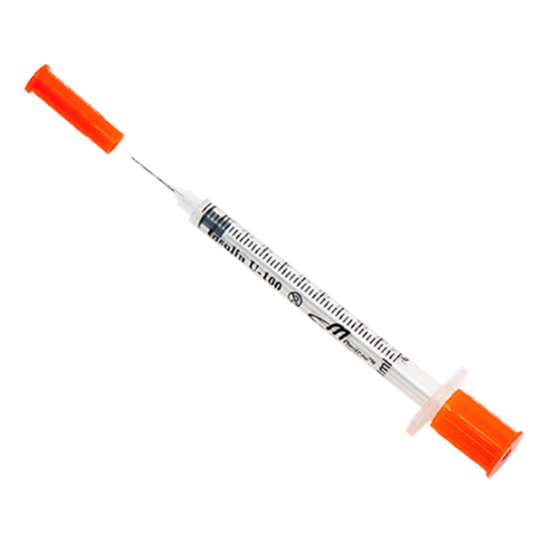 Mdevices Insulin Syringe with Standard Fixed Needle / Retractable Safety Needle - Sterile - sizes: 1ml or 0.5ml - Box of 100