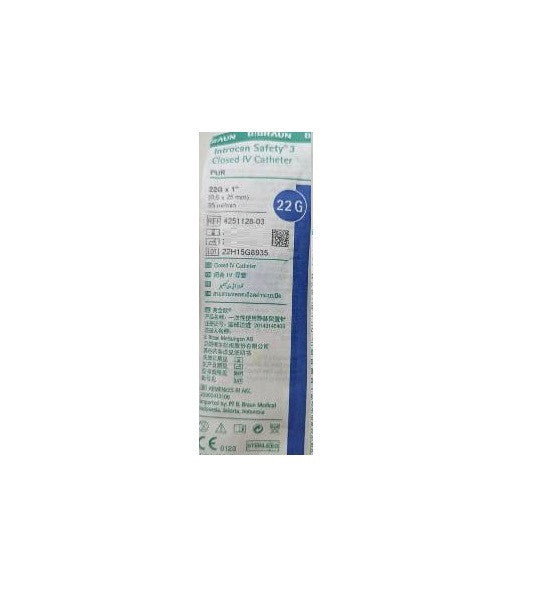 B. Braun Introcan Safety 3 Closed IV Catheter PUR 22Gx1