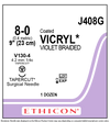 Ethicon Coated VICRYL (polyglactin 910) Suture TAPERCUT V130-4 4.2mm 1/4 Circle 8-0 Violet Braided 1 x 9"/23cm - Box of 12