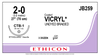 Ethicon Coated VICRYL (polyglactin 910) Suture Blunt Point ETHIGUARD CTB-1 36mm 1/2 Circle 2-0 Undyed Braided 1 x 27”/70cm - Box of 36