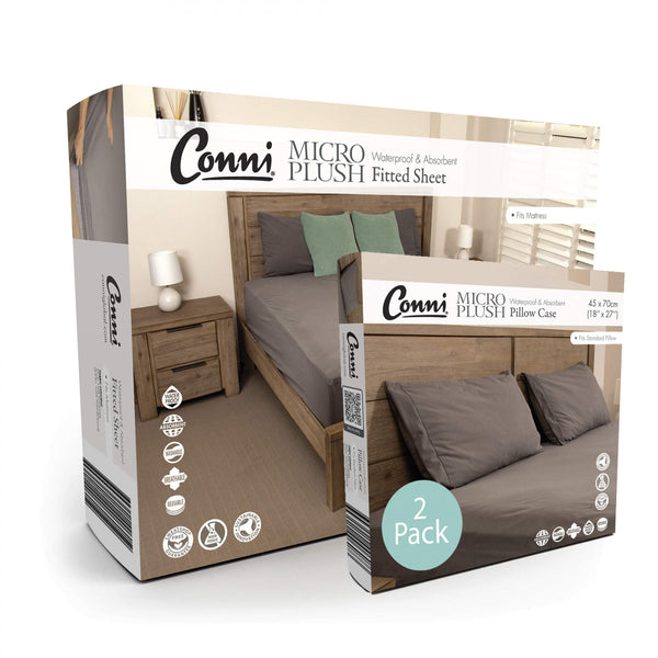Conni Micro-Plush Set, Waterproof Mattress Protector with 2 Waterproof Pillow Protectors, Charcoal - All Types
