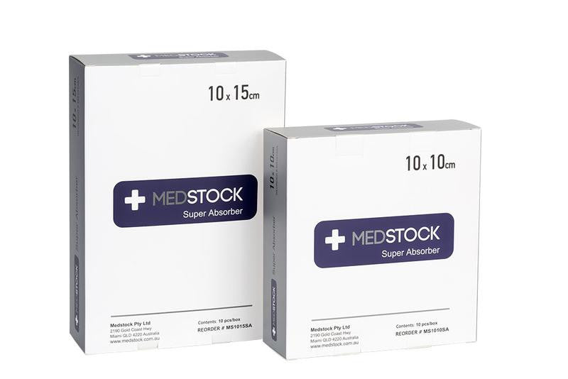 Medstock Super Absorbent Dressing one box sizes: 10cm / 15cm