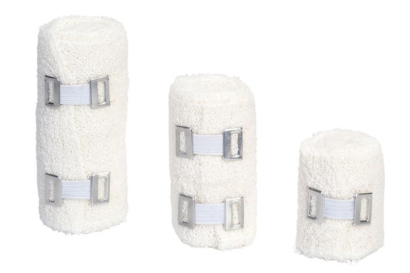 Medstock 100% Cotton Light Crepe Bandage W/Elastic Clips 5cm/7.5cm/10cm x