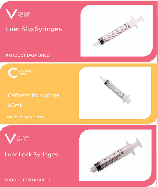 Mdevices Syringe Luer Slip, Lock, Catheter tip, Low Dead Space  - All Sizes