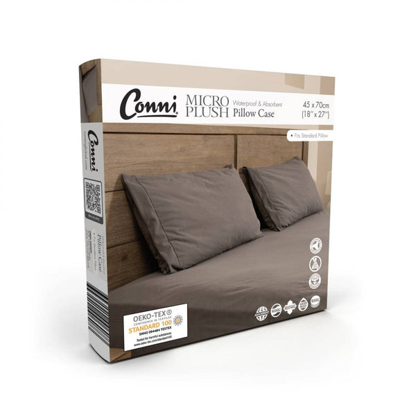 Conni Micro-Plush Waterproof Absorbent Pillow Protector 45x70cm, Charcoal, Each