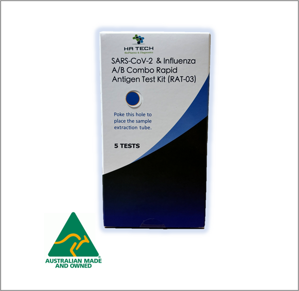 SARS-CoV-2 & Influenza A/B Combo Rapid Antigen Test Kit, RAT, COVID-19 Nasal Swap, Home test, Australian Made (RAT-03)