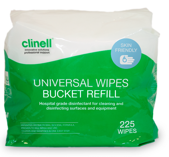 Clinell Universal Wipes Bucket Refill 225/pack CWBUC225RAUS 4packs/ctn