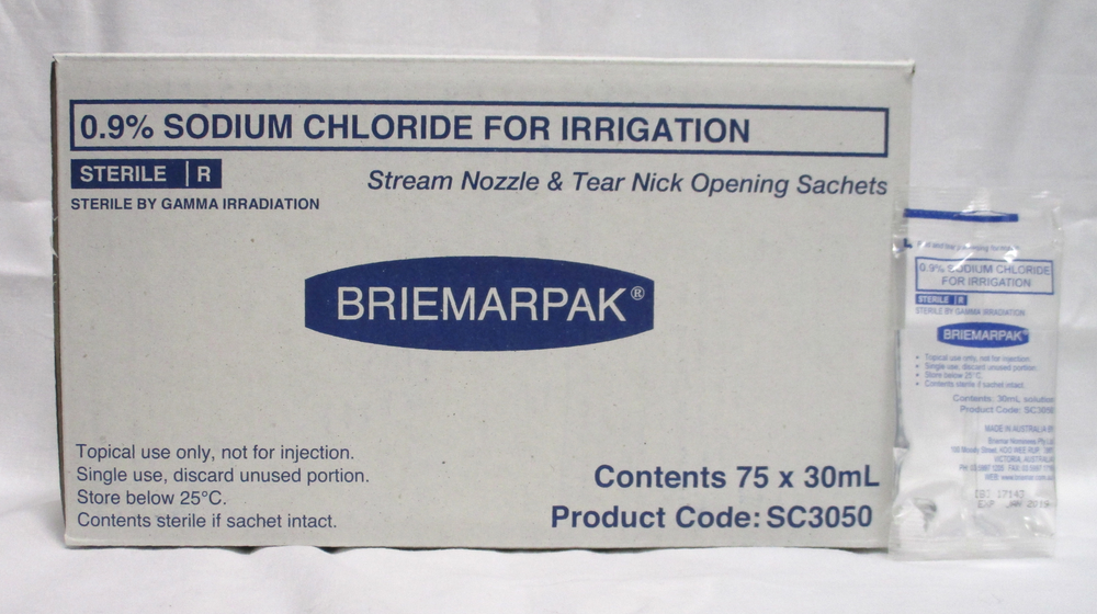 Briemar Saline Sodium Chloride 0.9% Irrigation Solution 30ml Sachet SC3050