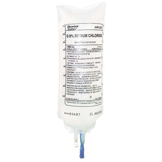 Baxter Intravenous IV Infusion 0.9% Sodium Chloride Bag 1 Litre