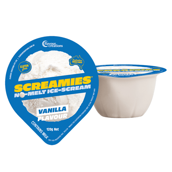 Flavour Creations Screamies No Melt Ice Cream 120gm Cup, Box of 36 - All Flavours