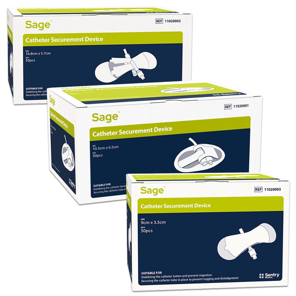 Sentry Medical Sage Catheter Securement Device, Box of 50 (9cm x 3.5cm - 10.5cm x 6.5cm - 16.8cm x 5.7cm)