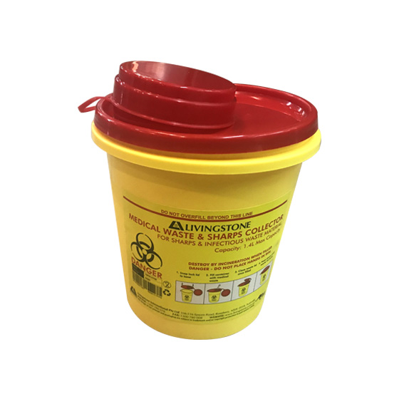 Needles Sharps Waste Collector 1.4 Litres with Clip Lid and