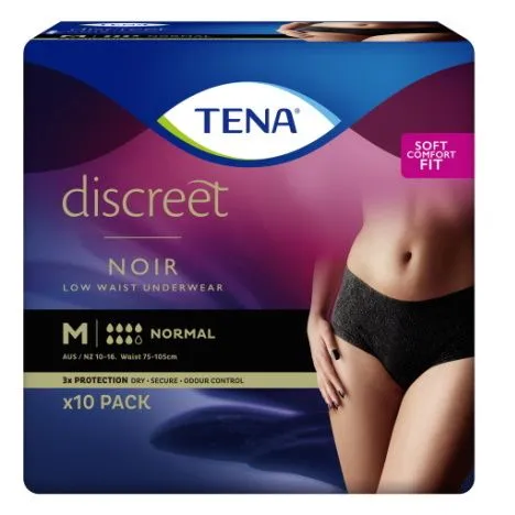 Tena Discreet Low Waist Incontinence Underwear Black (Disposable), Medium - Large