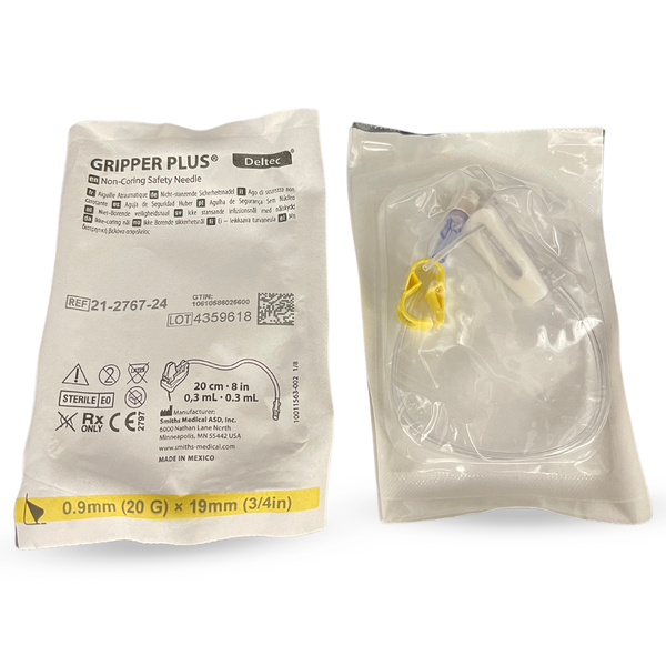 Gripper Plus Safety Huber Needles Without Y-site 20g x 3/4