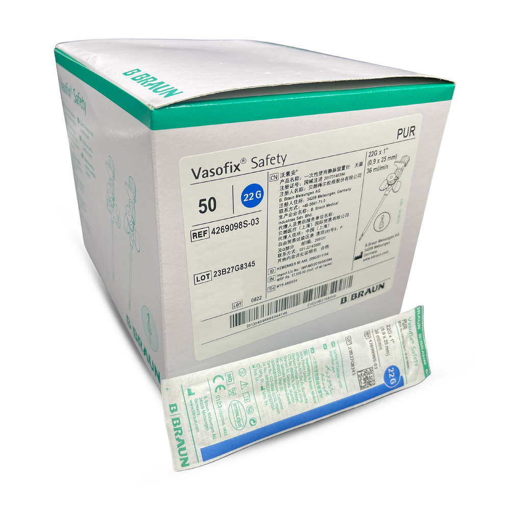 Vasofix Safety 22G x 1" (25mm) IV Cannula PUR Uni Bevel (4269098S-03)