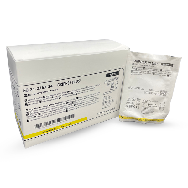 Gripper Plus Safety Huber Needles Without Y-site 20g x 3/4